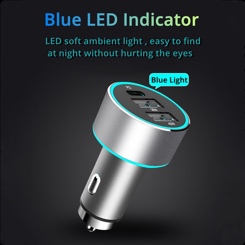 76w usb metal car charger,  qc 3,0 type-c pd quick charge 4,0 4,0 fast charging for iphone 12 11 , samsung 3,0 qc oneplus, huawei  p40.