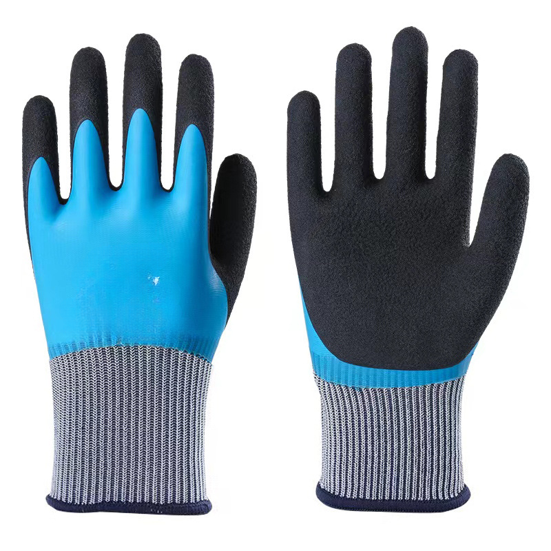 6pair Working Gloves Purple Polyester Grey Latex Glove Protective for work Garden Durable Non-slip Waterproof Gardening Gloves: Blue
