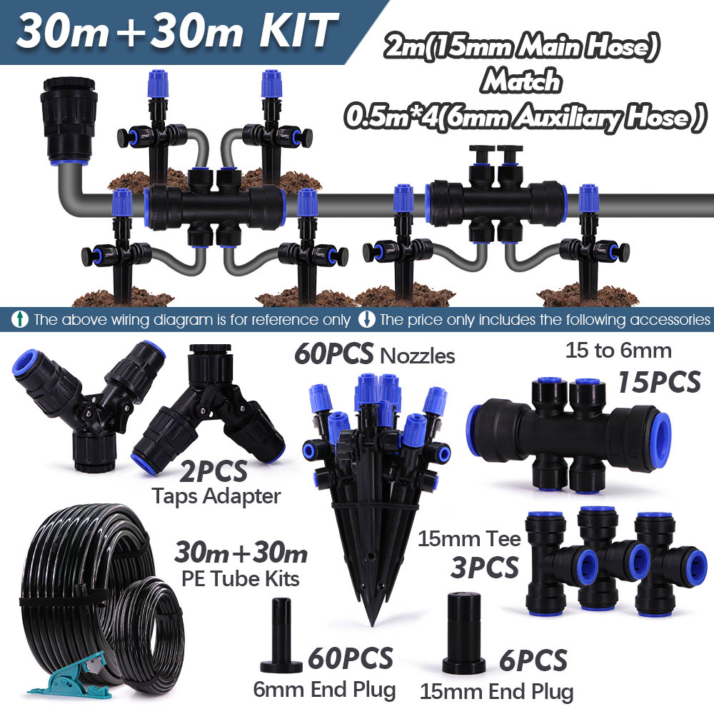 1/2" Garden Bubbler Irrigation Watering System 360° Adjustable Sprinkler 15 to 6mm Quick Connect Micro Drippers Sprayer PE Hose