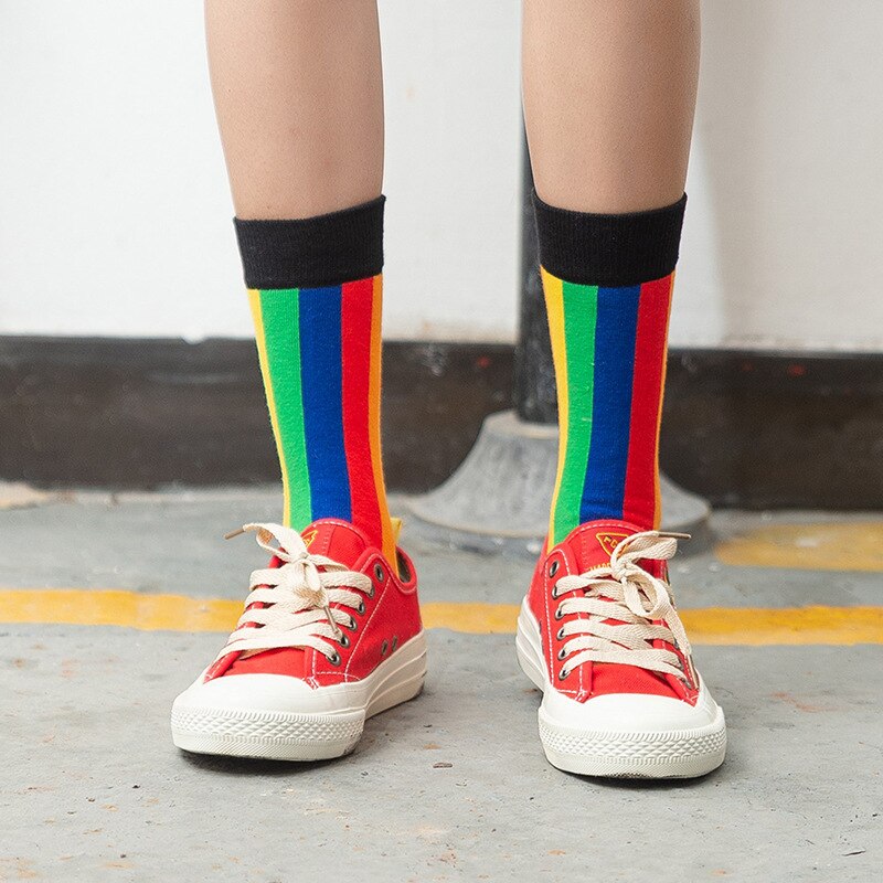 Japanese Cute Rainbow Funny Socks Striped Zebra Rhombus Socks Women Animal Harajuku Women's Socks Interesting Sox