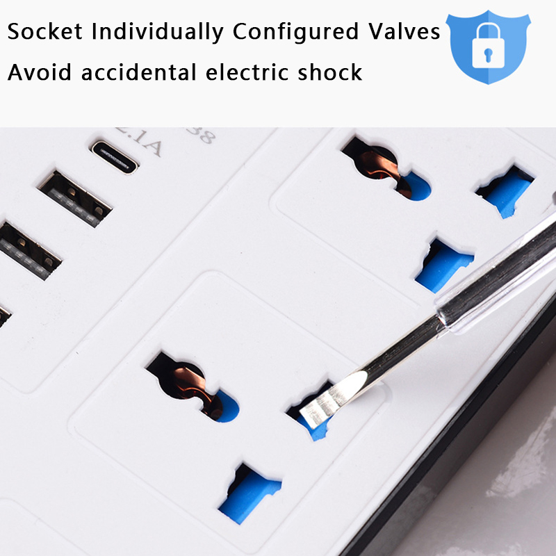 Universalstik til strøm, eu, usa, uk, strømskinne med 1.8m forlængerledninger, ac, type c, usb-port, opladning, stikkontakt