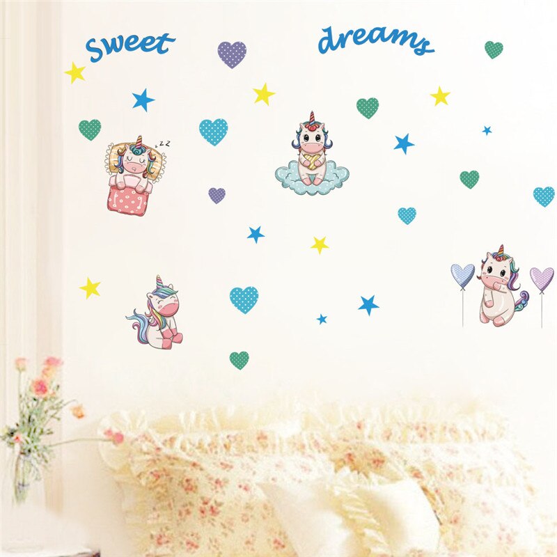 Enhjørning wallsticker kunst vægmaleri soveværelse vægdekoration wallstickers til børneværelser: 2