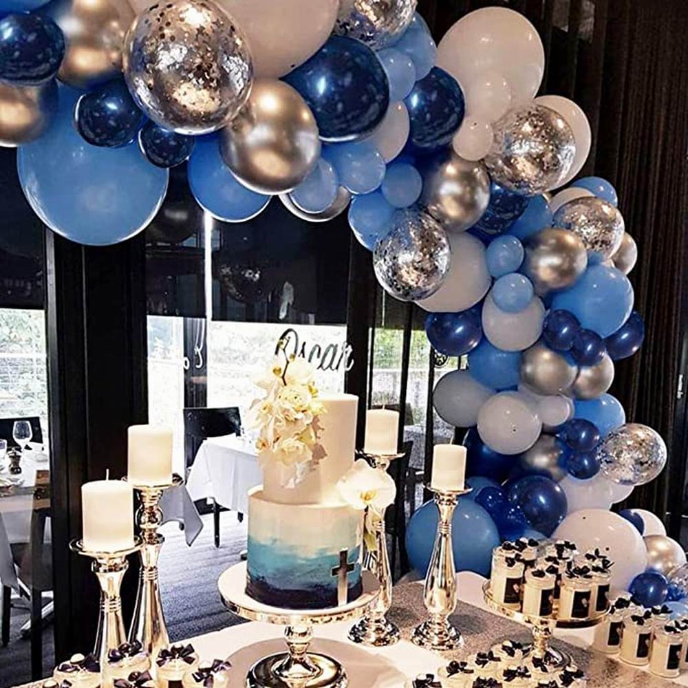 104pcs Navy Blue Balloons Arch Kit Silver and Gold Confetti Balloons for Baby Shower Birthday Party Decorations Wedding Globos