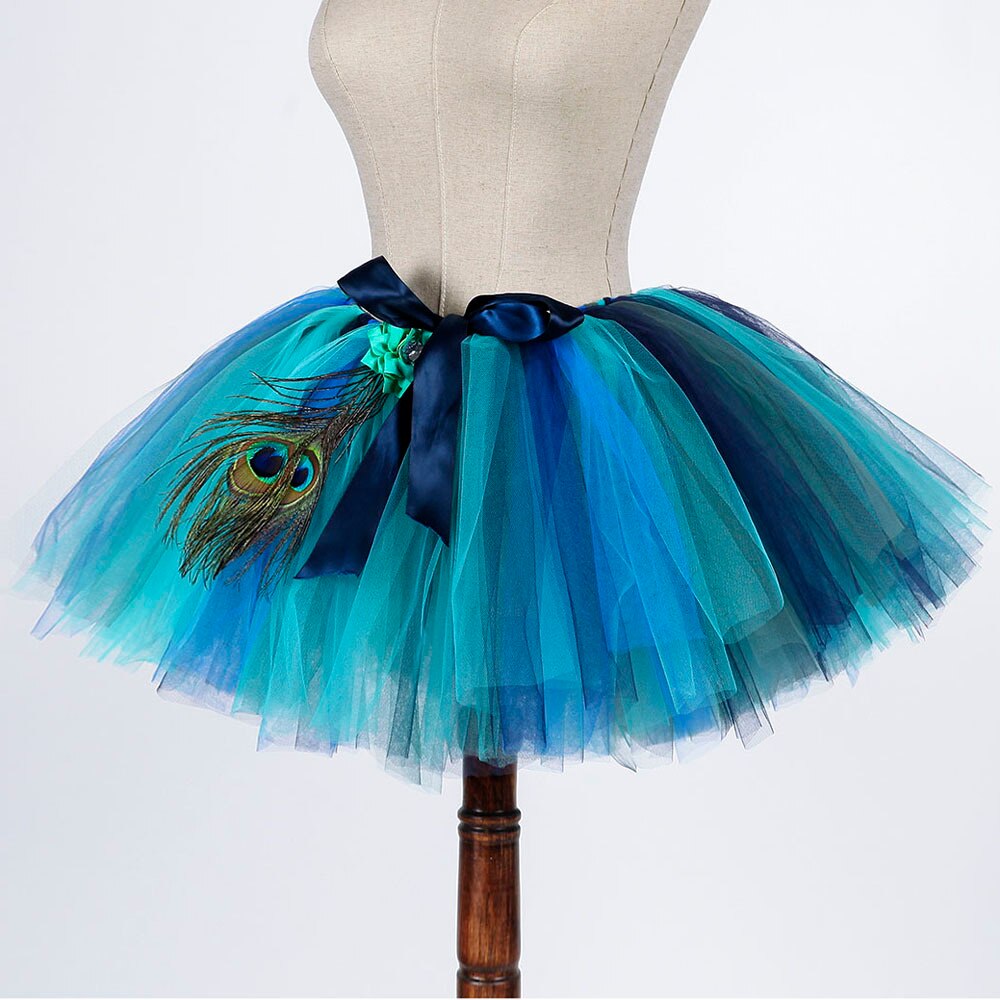 Falda mullida con plumas de pavo real para mujeres, tutú para de cumpleaños, juego de rol, Halloween, desfile, disfraz de Animal de pavo real para adolescentes y niñas