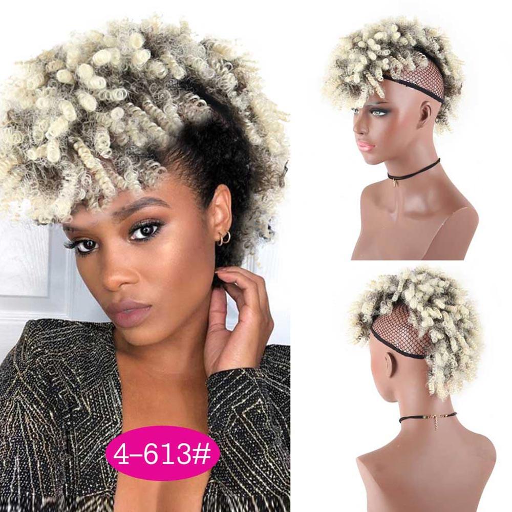 Afro Puff Ponytail With Bangs Afro Kinky Curly Synthetic Curly Mohawk Ponytail Clips in Hair Extension For Black women Hairpiece: 4 613