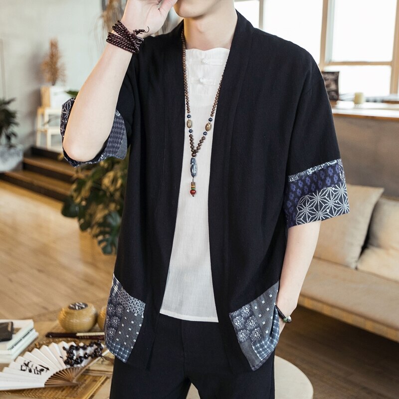 Kimono yukata japonais d'été style chinois chemise kimono cardigan homme costume samouraï haori pyjama japonais homme  ff2058