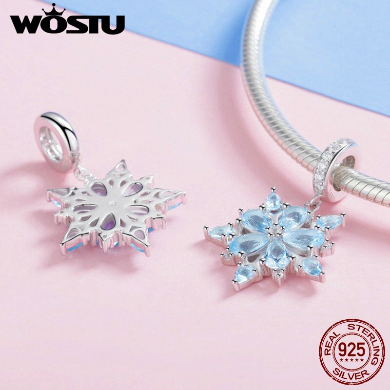 Wostu 100% 925 Sterling Zilver Elegante Sneeuw Dangle Charms Fit Originele Kralen Armband Ketting Sieraden Kerstcadeau CQC940