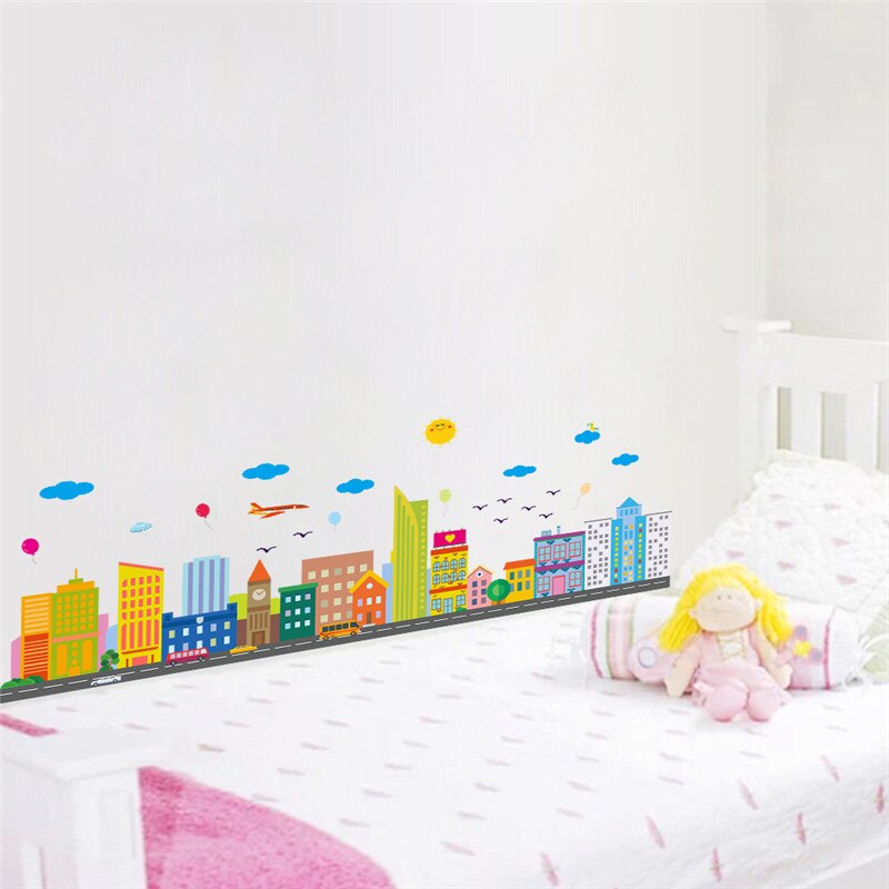 Colorful City for Living Room Bedroom Wall Stickers For Kids Rooms aircraft balloon Wall decals Children Nursery Room Decor