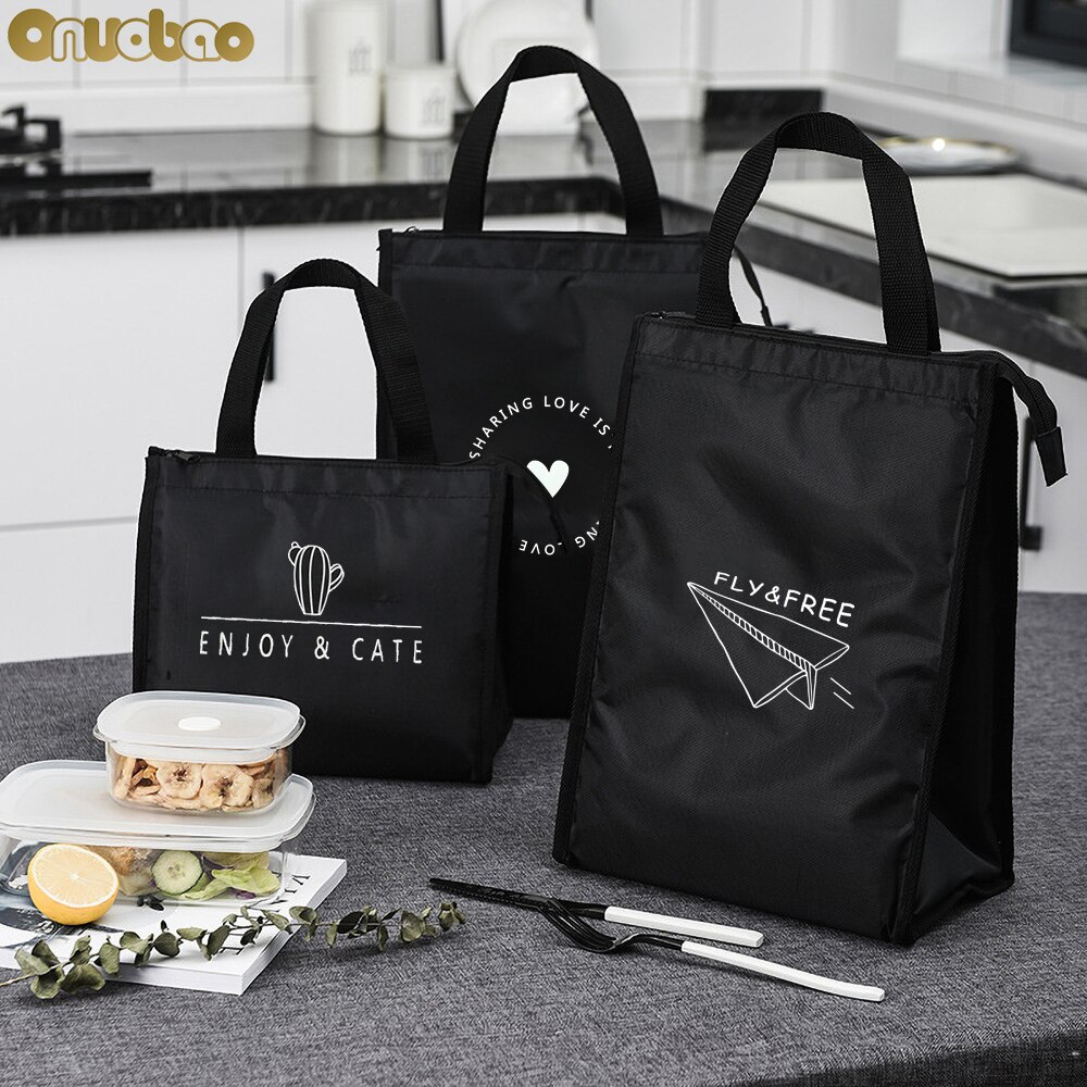 Onuobao Geïsoleerde Lunch Tas Met Water Fles Zak, waterdicht &amp; Cooler &amp; Thermische Zwarte Lunchbox Tas Tote Bento Tas Voor Mannen Vrouwen