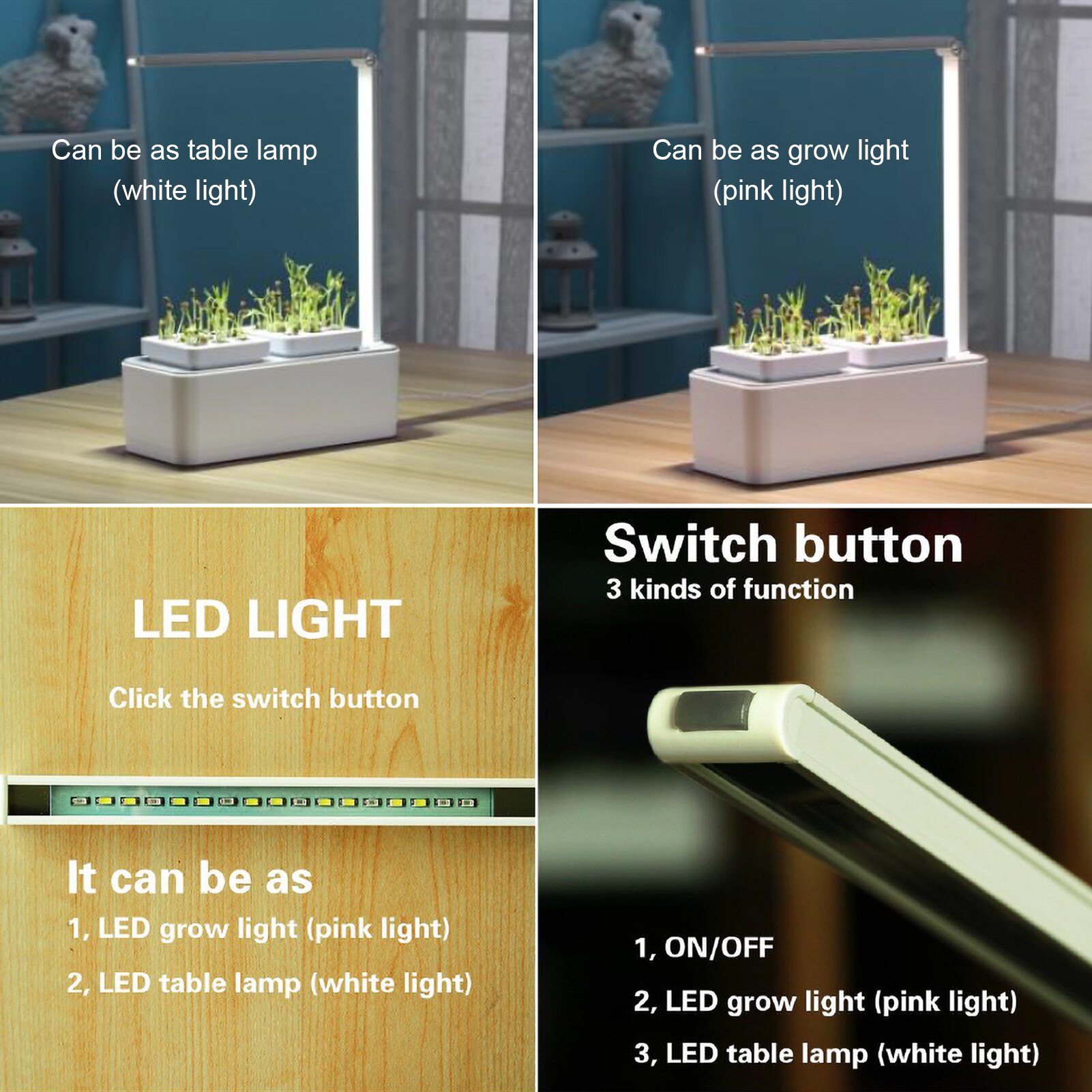 Hydroponics Growing System with LED Grow Light Indoor Garden Starter Kit Plant Germination Kits 2 Plant Pots for Home Gardening