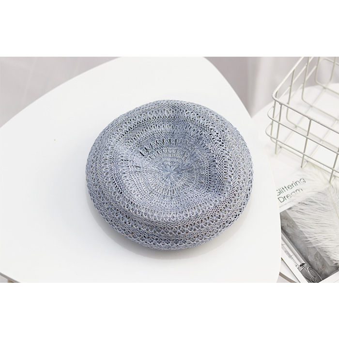 Boina de punto para mujer, gorro de estilo parisino, suave y ligero, boina de punto con recorte, transpirable, línea Staw: Light Blue