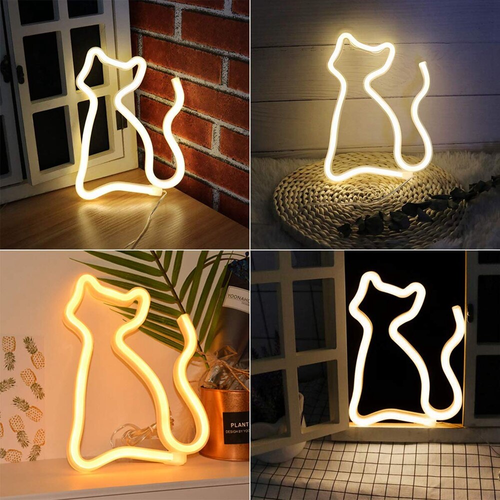 LED Neon Lights Cat Shaped Hanging Neon Lamp Wall Decor Sign Neon Lights Light up for Kids Room Bar Christmas as Kids Light