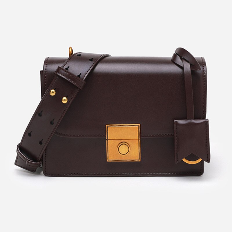 Bred skulderrem dame koreansk stil lille frisk skulder/crossbody taske lille firkantet taske kvinder: Brun