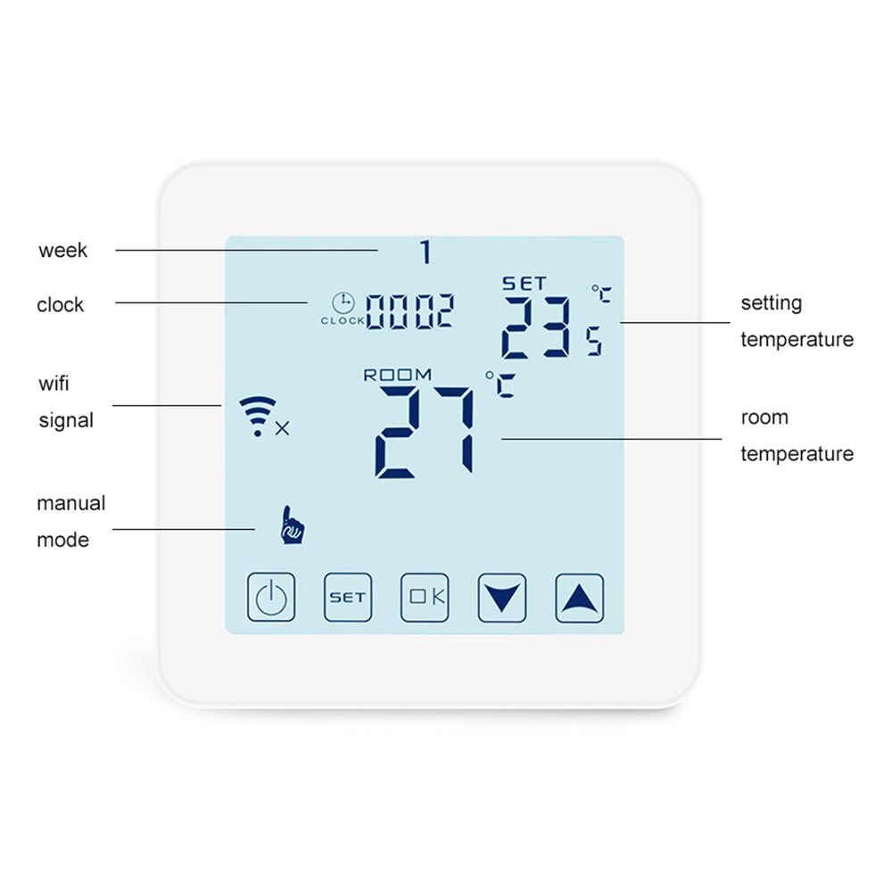 Smart stor berøringsskærm vandkøler elektrisk opvarmningsfilm temperaturregulator gaskedel wifi termostat