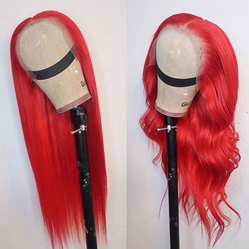 Bombshell fogo vermelho onda solta reta peruca dianteira do laço sintético glueless fibra resistente ao calor cabelo médio de separação para perucas femininas