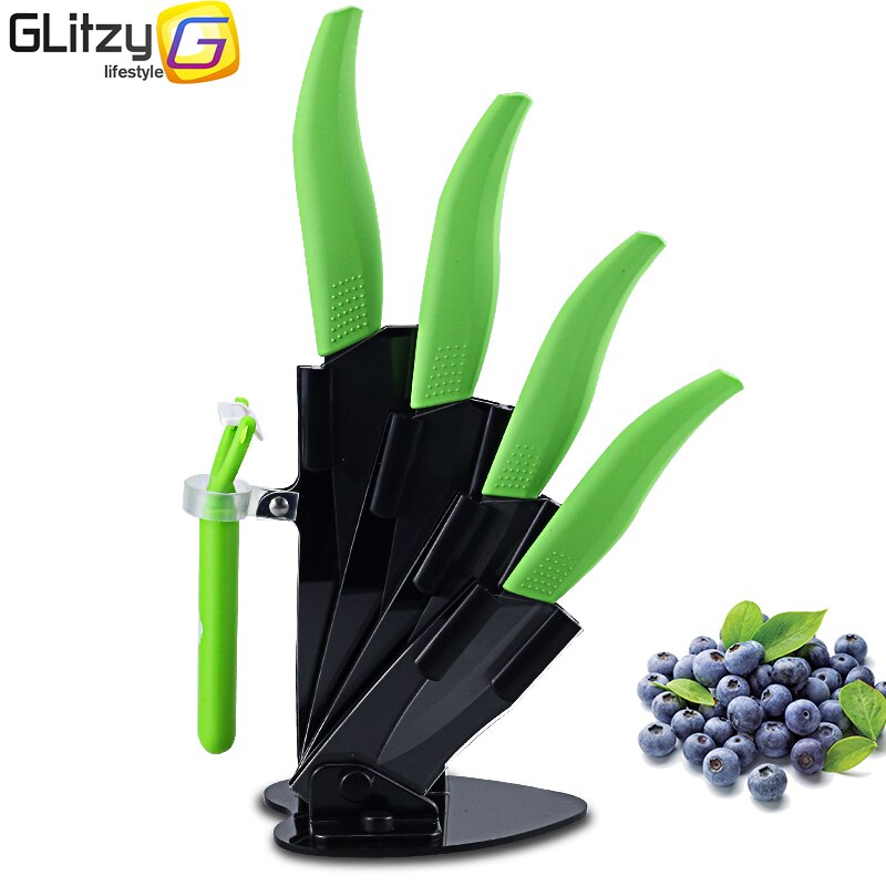 Nóż ceramiczny 3 4 5 6 cal cyrkonu nóż kuchenny + obierak + zestaw świeczników czarny nóż szefa kuchni owoce pożytek noże kuchenne ładniejsza: zielony