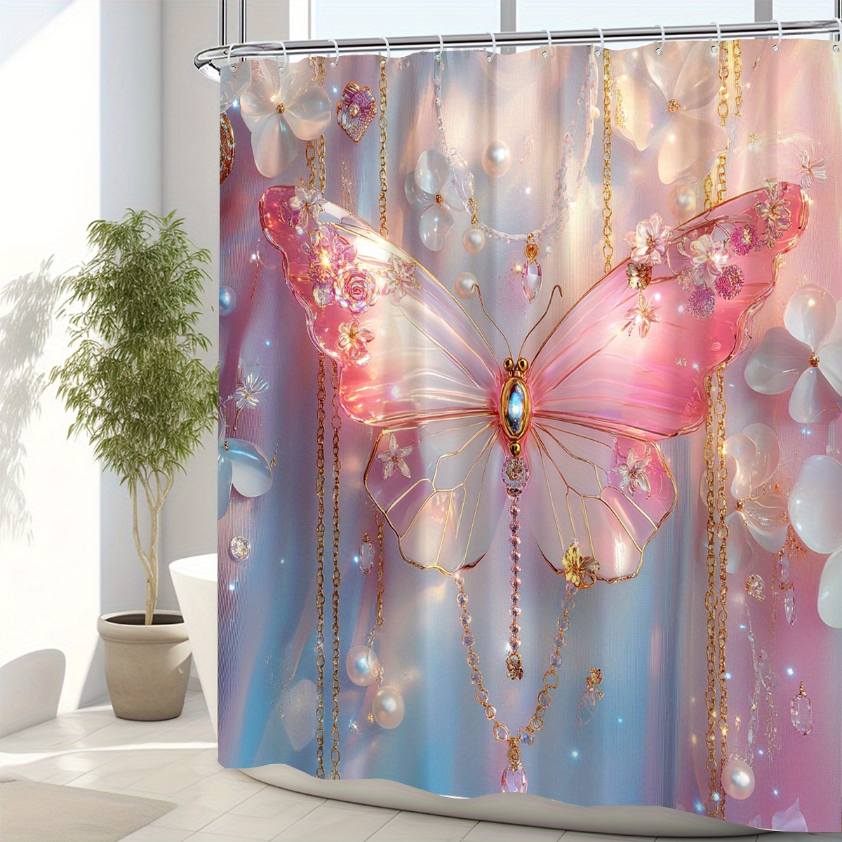 1 cortina de ducha de mariposa con purpurina rosa,... – Grandado, image size:1200x1200