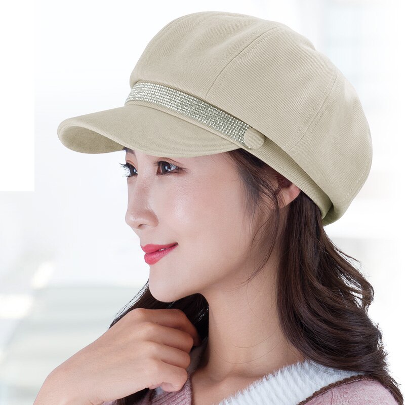 Kagenmo-boina de ala corta brillante para mujer, gorro octogonal ajustable, accesorios sencillos que combinan con todo, para otoño e invierno, novedad: D