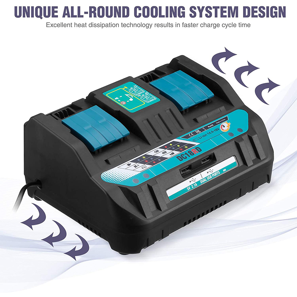 18V DC18RD Dual Poorten Batterij Oplader voor Makita 14.4V-18V Lithium-Ion Batterij BL1415 BL1430 BL1830 BL1840 BL1850 BL1850B