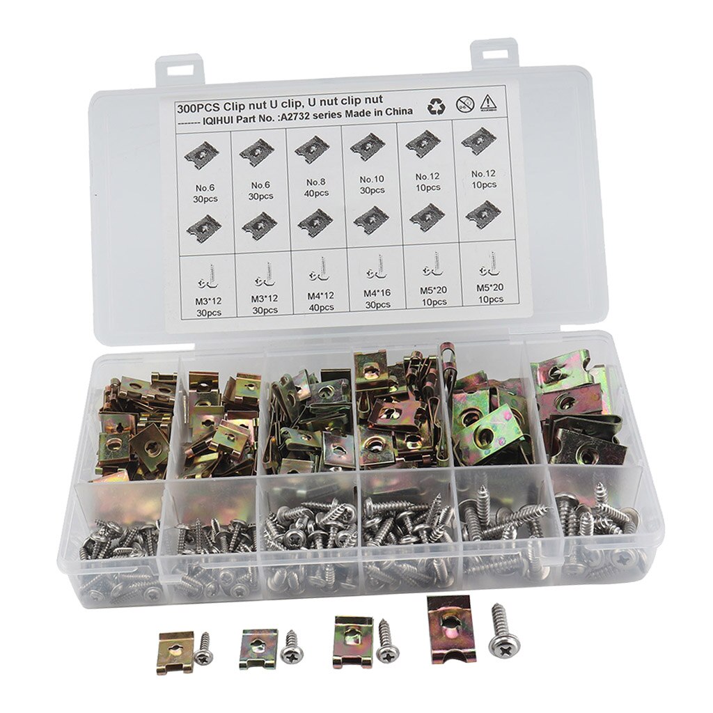300Pcs Automotive Auto Schroef & U Moer Assortiment Kit Met Storage Case