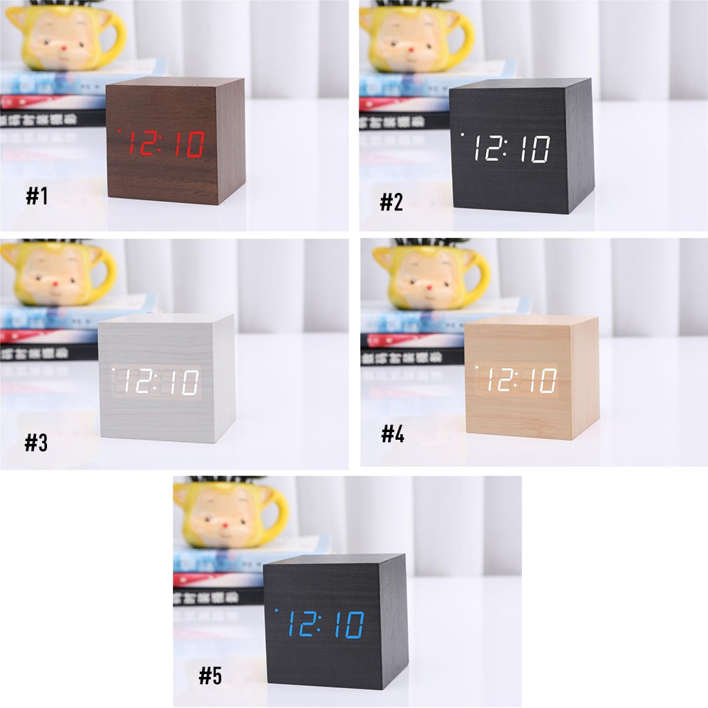 Mini Hout Klinkt Controle Klok Moderne Houten Digitale LED Desk Wekker Nachtkastje Klok Kalender Tafel Decor