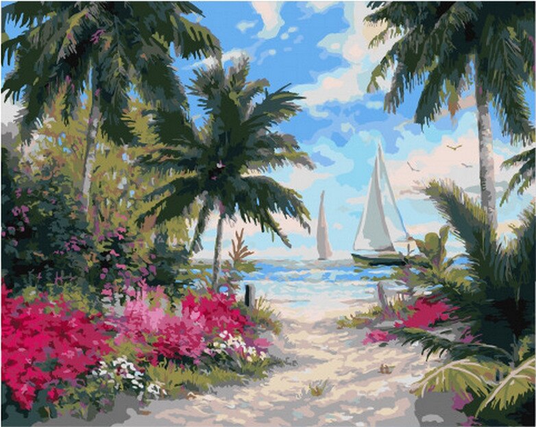 HUACAN Painting By Number Tree Scenery Kits Drawing Canvas HandPainted DIY Picture By Numbers Lake Landscape Home Decor: SZHC1-4938