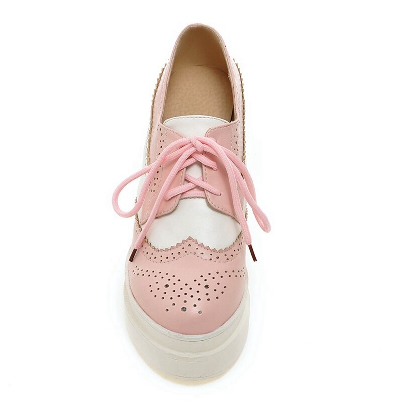 Asileto brogues lady platform pumps snörning creeper oxfords wedge skor för kvinnor vingspets college casual högklackat pumps zapato