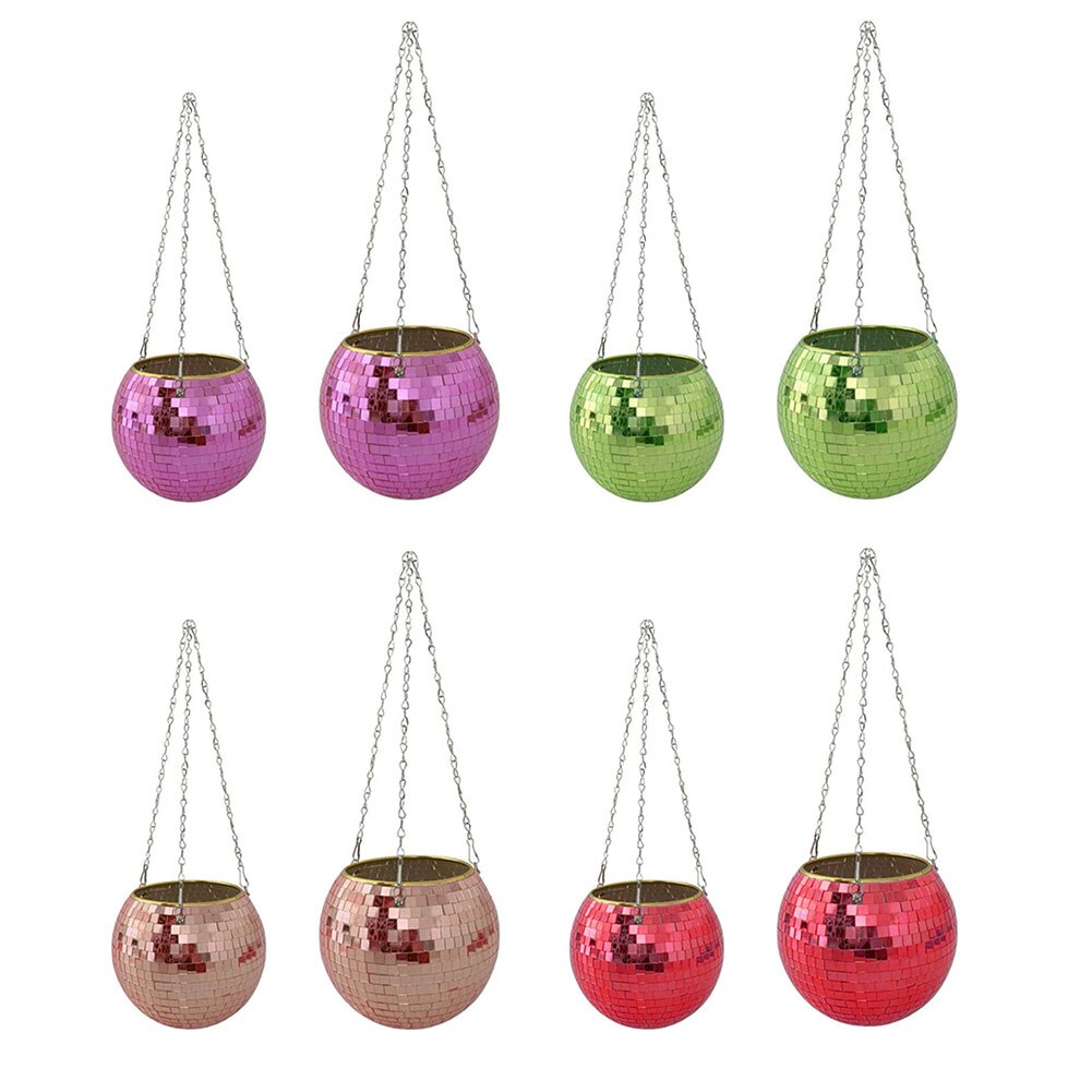 Disco Ball Hanging Flowerpot Round Mirror Planter Home Garden Ornament Vase Basket Boho Style Outdoor Home Yard Decoration 