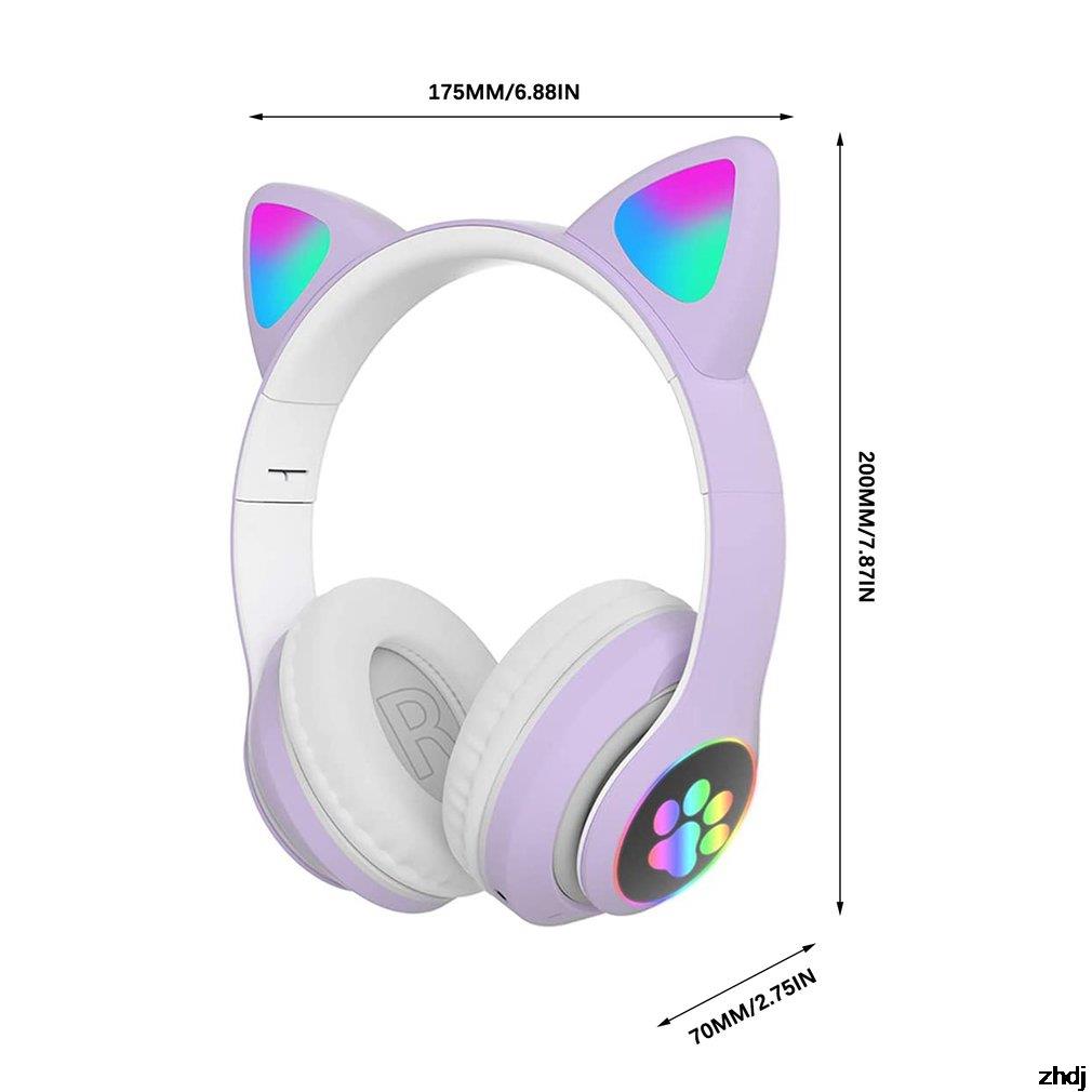 Cute Cat Ears Wireless Headphones RGB Gaming Headset With Microphone Noise Cancelling LED Earphones Stereo Music Children's