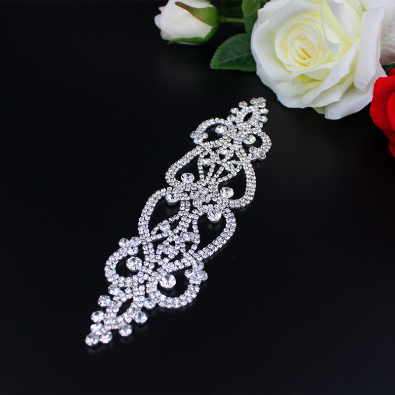 couture sur Bling fleur strass Applique argent cristal Applique soirée robes de mariée bricolage décoration