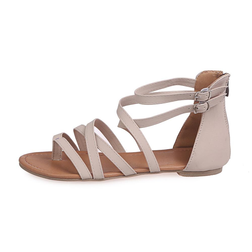 Women's Sandals Cross Tied Flat Sandals Zipper Summer Flat Roman Gladiator Beach Sandals Wedge Flat Sandals sandalias mujer: Beige / 5