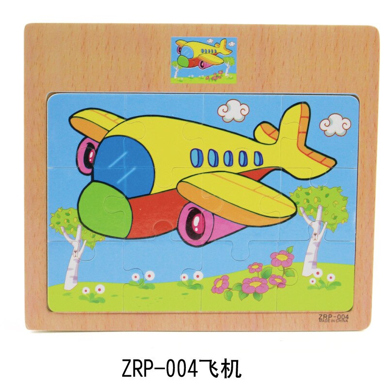 12 tablets cartoon animal traffic awareness wooden puzzle baby puzzle children wood girl boy toy: 6