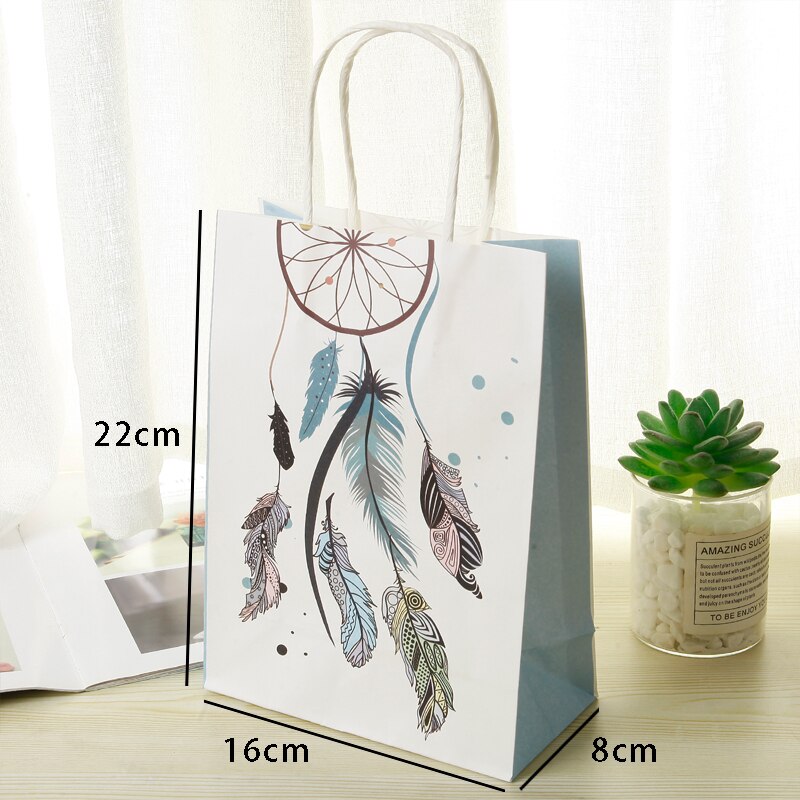 10Pcs Dromerige Kraft Papieren Zakken Met Handvat Dream Catcher Papieren Zakken Nieuwjaar Wedding Party Gunst Deco Pakket 22x16cm