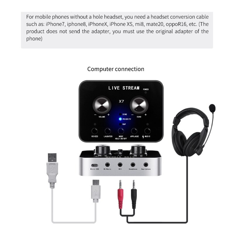 External Sound Card Headset Microphone Webcast Live Broadcast Voice Changer B95C