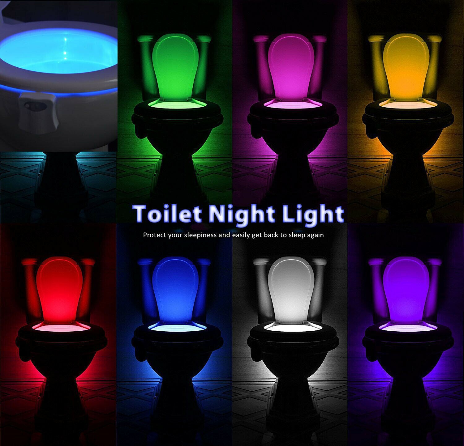 Smart Badkamer Wc Nachtlampje Led Body Motion Activated Aan/Off Seat Sensor Lamp 8 Multicolour Wc Lamp