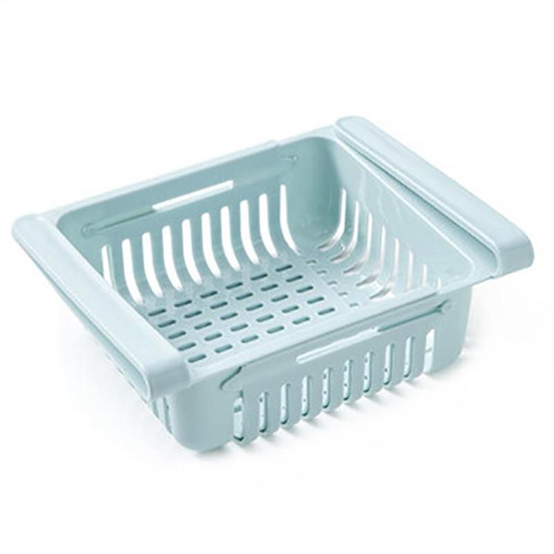 Adjustable Kitchen Storage Rack Multifunctional Refrigerator Freezer Shelf Holder Pull-Out Drawer Organizer Space Saver: Blue