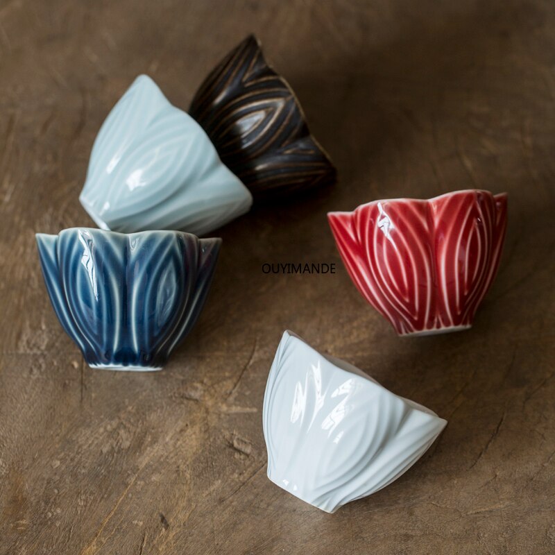 100ml Chinese Retro Style Relief Texture Ceramic Teacup Coffee Cup Chinese Porcelain Tea Set