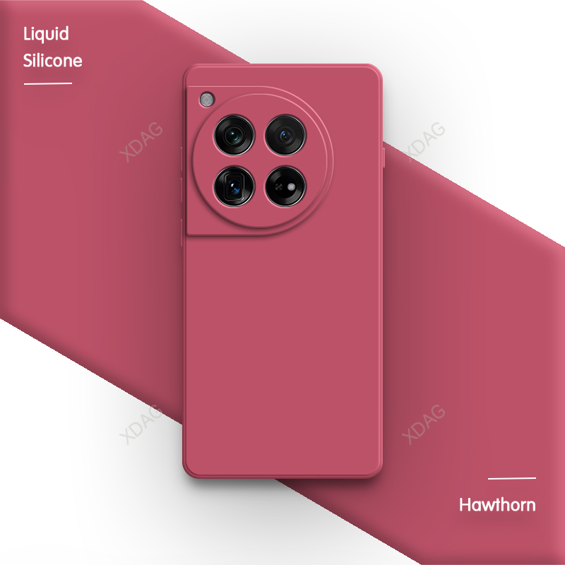 Original Phone Case for OnePlus 12 12R 5G Accessories Soft Classic High Qualtiy Liquid Silicone Simple Couples Cover Funda Shell: Pink / For iPhone 13