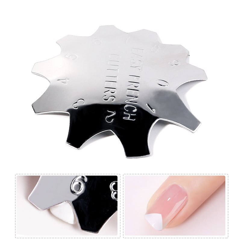 Pro 9 Sizes Easy French Smile Cut V Line almond shape Tips Manicure Edge Trimmer Nail Cutter Acrylic Pink White French Nails: 04-Silver-D