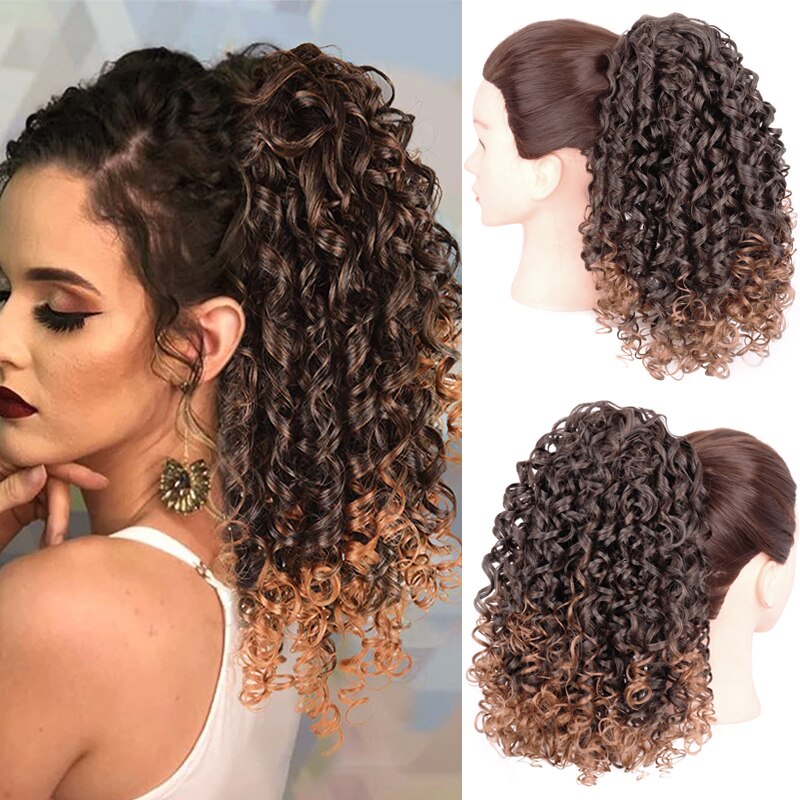 LISI GIRL Synthetic 12-inch Curly Drawstring Ponytail Natural Heat-resistant Fiber Weird Wig Ponytail Wearing Two Clips: T1B-30