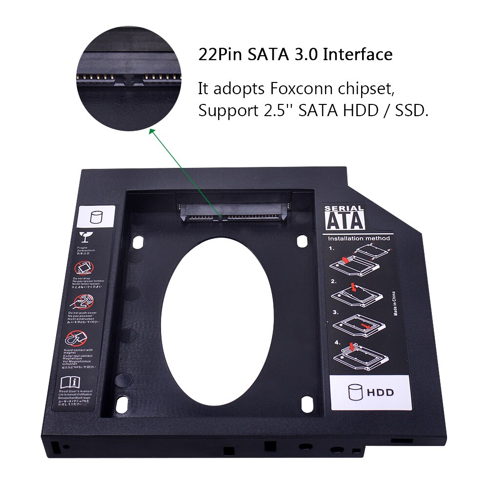 Plast sata 3.0 2nd hdd ssd caddy 12.7mm för 2.5 " 2tb ssd fodral hårddisk hölje laptop dvd-rom optisk bay box optiker