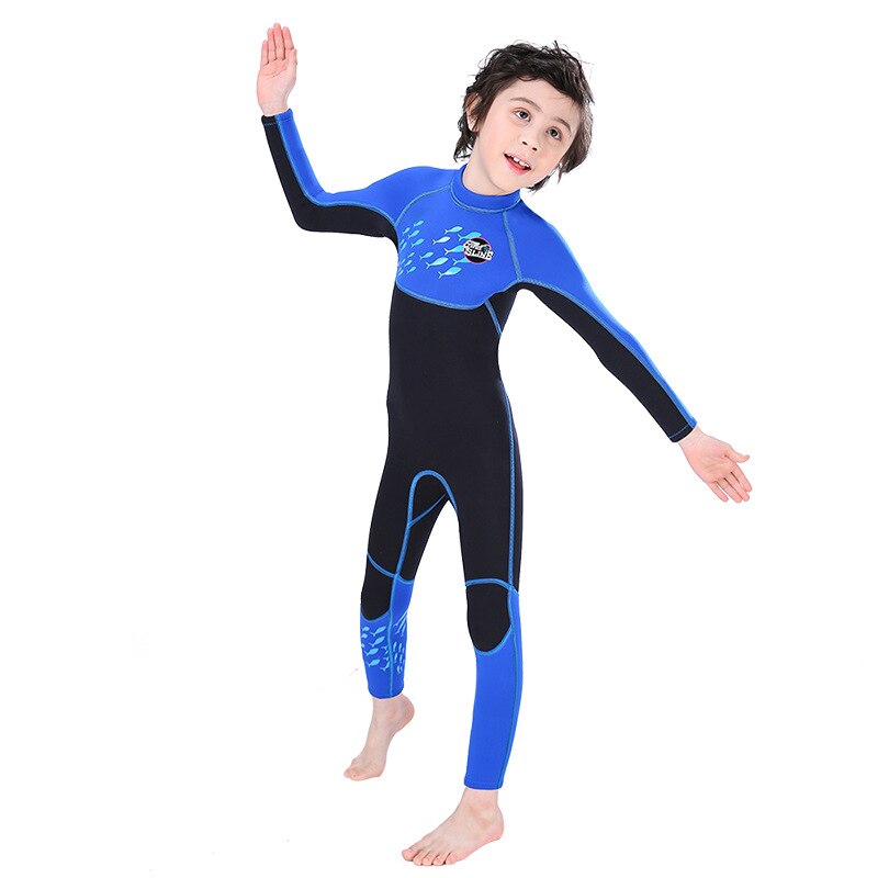 kids teenage youth full wetsuit 2.5mm neoprene long sleeve suit one-piece keep warm for cold water diving surf swimming: 1905 black-blue / XL