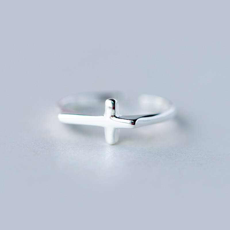 Inzatt echter 925 sterling silber kreuz verstellbarer ring für charmante frauen trendiger feinschmuck minimalistisches accessoire