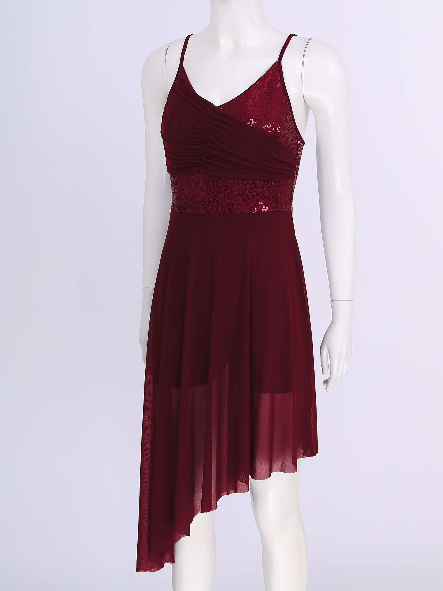 Women V Neck Ballet Mesh Lyrical Dance Costumes Contemporary Dancewear Adult Sequins Ballet Tutu Gymnastics Leotard Dance Dress