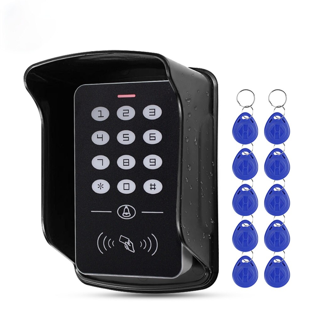Standalone Access Control Keypad Rfid Toetsenbord Systeem Waterdichte Outdoor Cover 125Khz Controller Kaartlezer 10Pcs Keyfobs