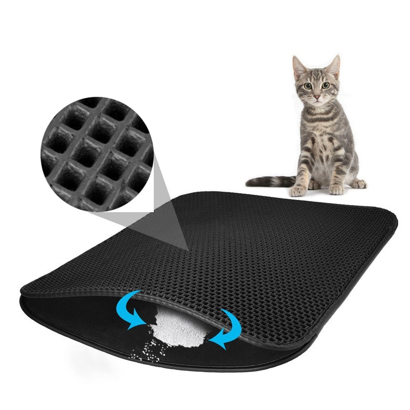 Waterdichte kattenbakmat, dubbellaags, waterdichte kattenbakmatten, opvouwbare antislip kattenhuis schoonmaakmat, kattenmandbenodigdheden