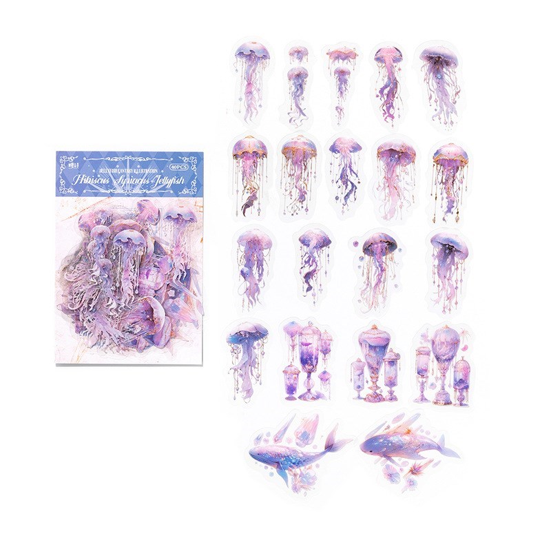 impostato di 40 adesivi con meduse carine, decalcomanie decorativo impermeabili trasparenti in animale domestico per scrapbooking, album, diario, pianificatore: bianca
