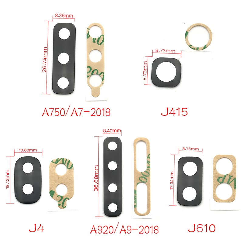 Pièces de rechange de couvercle d'objectif en verre de caméra arrière avec autocollant de colle pour Samsung A7 A750 A9 A920 J4 J415 J610