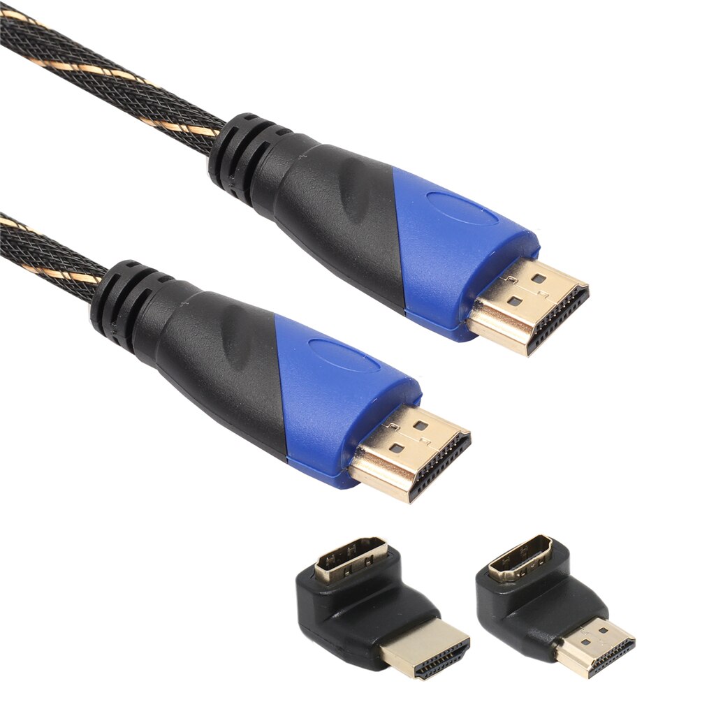 REXLIS trenzado cable HDMI 0,5 1 m 3 M 5 M 10 M 15 M trenzado HDMI cable + 2 adaptador de ángulo recto V1.4 HD 3D