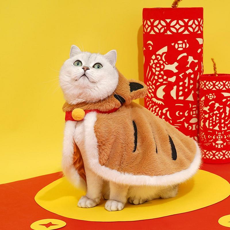 Cat Tiger Outfit Warm Cat Cloak Cat Cold Weather Clothes Warms Hooded Coat Pet Winter Clothes Pet Tiger Costume For Home Winter